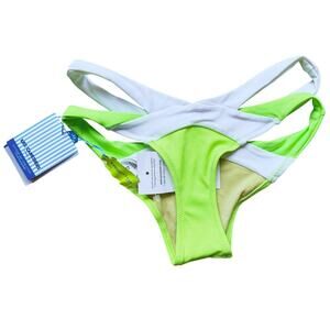 NWT Les Canebiers Swim Strappy Cut Out Bikini Bottom Size S White Green Designer
